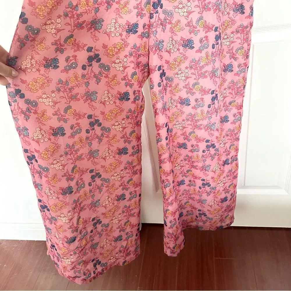 Monte the Label Wide Leg Pink Floral Keyhole Jumpsuit - Picture 3 of 11